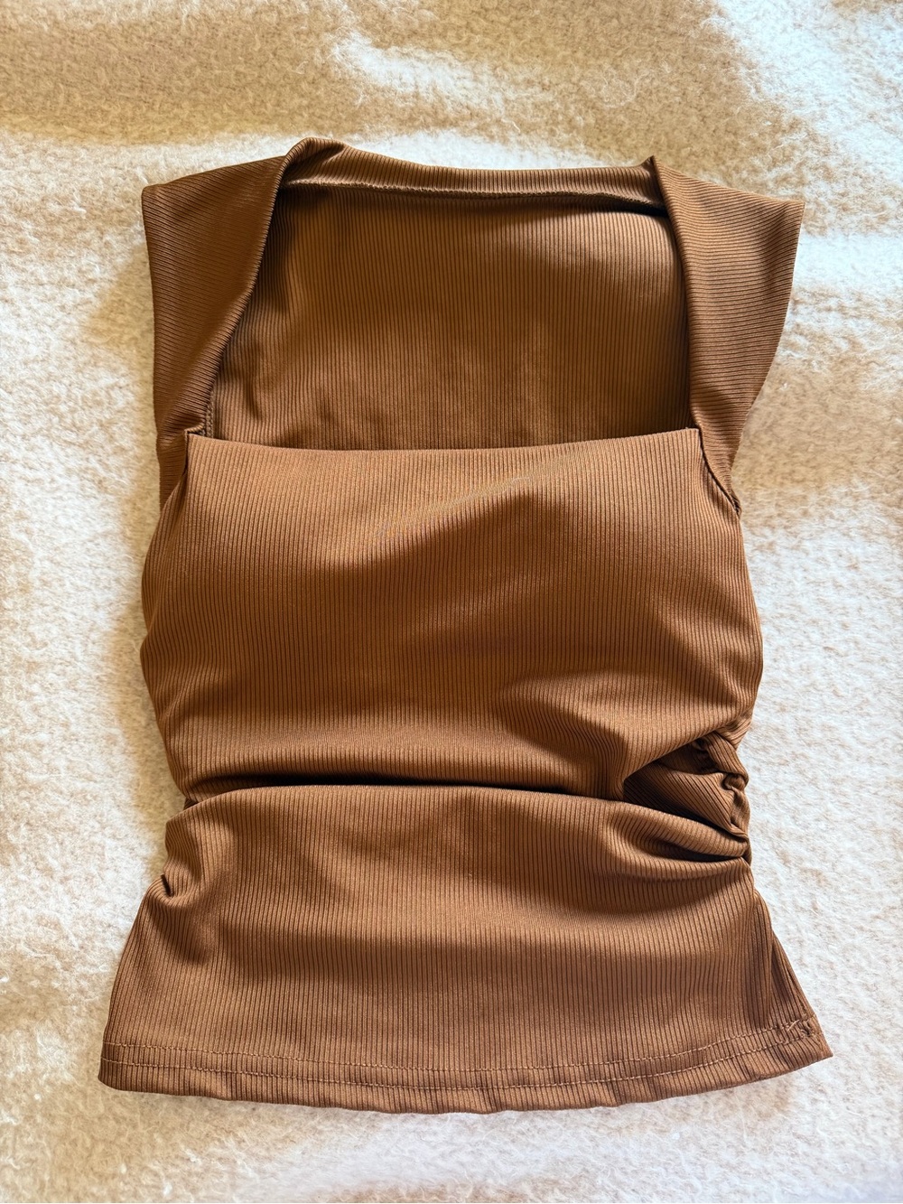Ribbed Square-Neck Tank Top in Cocoa Brown